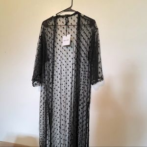 Sheer black polka dot kimono